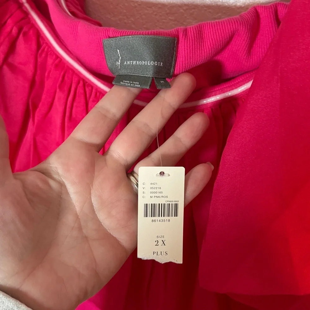 Anthropologie Pink Off Shoulder Ruffle Ribbed Top Size 2X NWT